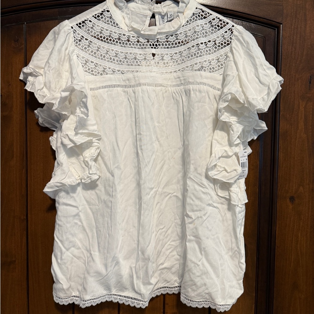 White Lace Ruffle Women's Top